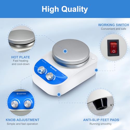 WEST TUNE Magnetic Stirrer Hot Plate Max 716℉/380℃, Magnetic Stirrer with 5.5 Inch Magnetic Stir Plate & 1500 RPM Magnetic Stirrer Hot Plate Mixer, 3000mL Stirring Capacity Magnetic Stirrer with Heat