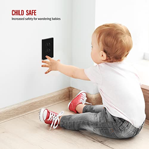 Image of ENERLITES SI8821-BK Duplex Outlet Receptacle Cover, Screwless Wall Plate, Standard Size, 1-Gang 4.68 inch x 2.93 inch, Unbreakable Polycarbonate Thermoplastic, UL Listed, SI8821-BK-10PCS, Black, 10 Pack