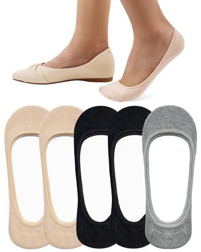 SIXDAYSOX 5 Pairs Ondo No Show Socks Women Non Slip Ultra Low Cut Invisible Liner Socks for Flat Size 6-9