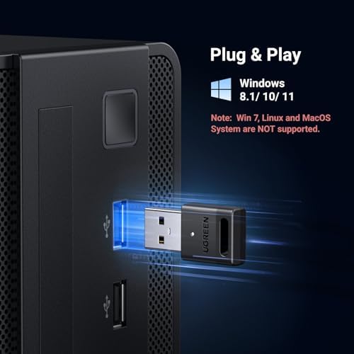 UGREEN USB Bluetooth 5.3 Adapter for PC, Plug & Play for Windows 11/10/8.1, Bluetooth Dongle Receiver for Keyboard/Mouse/Headphone/Speakers/Printer - 3