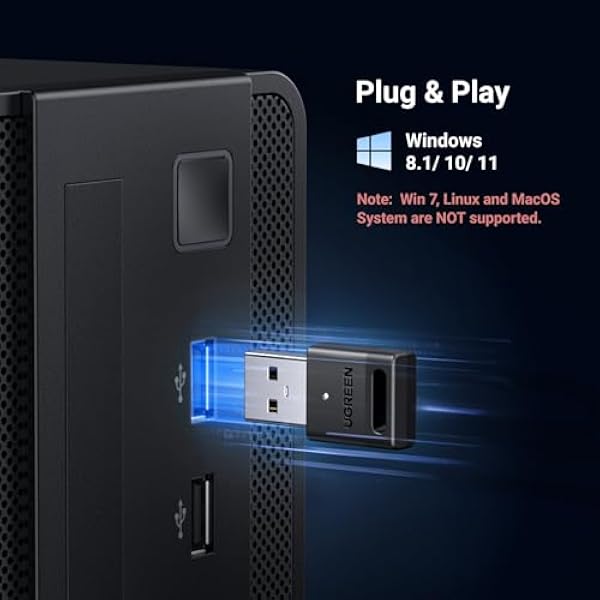 UGREEN Bluetooth адаптер 5.3 для ПК, USB-ключ для компьютера, ноутбука, поддерживает Windows11/10/8.1, подключи и играй