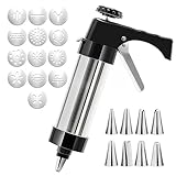 Stainless Steel Cookie Press Gun Set - 13 Discs + 8 Nozzles! All-in-One Cookie Maker & Piping Gun for Perfect Cookies & Frosting. Easy Squeeze Design!