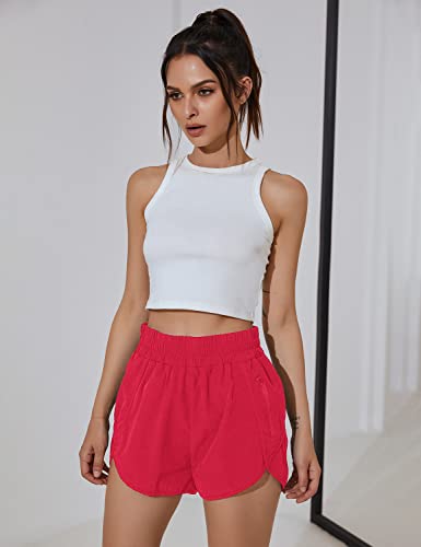 Bmjl Women's Running Shorts High Waisted Sporty Workout Shorts Quick Dry Athletic Shorts With Pockets(M,Red) #TOP1