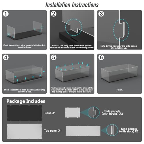 Nynelly 3mm Thick Acrylic Display Case for Lego F1 Cars for Lego Ferrari Mercedes McLaren F1 Model Cars - Assemble Dustproof Clear Display Box Cabinet (Black, 70x30x20 cm) - Image 5