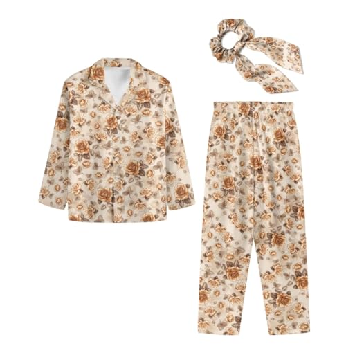 Qnxretky Womens Rose Flower Pajamas Loungewear Sets Woman Cozy 3