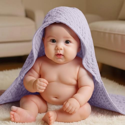 Image of Peryiter 4 Pcs Muslin Hooded Baby Towels, 32 inchx 32 inch Cotton Newborn Bath Towel Muslin Infant Baby Blankets Absorbent Unisex Newborn Registry Gift Essentials for Girls Boys (Boho Colors)