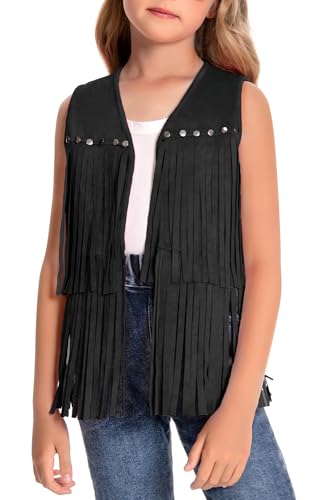 Happy Cherry Cowgirl Outfits for Girls Suede Fringe Vest Kids Western Country Concert Shirt Hippie Sleeveless Jacket 5-12Y