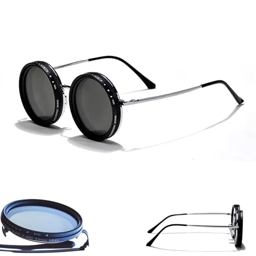 Nexx Eyewear Adjustable Sunglasses, Adjustable Tint Sunglasses with Built-in ND Filter, 1-9 Gears Rounded Polarized (Black + Black Glasses Leg Cover)