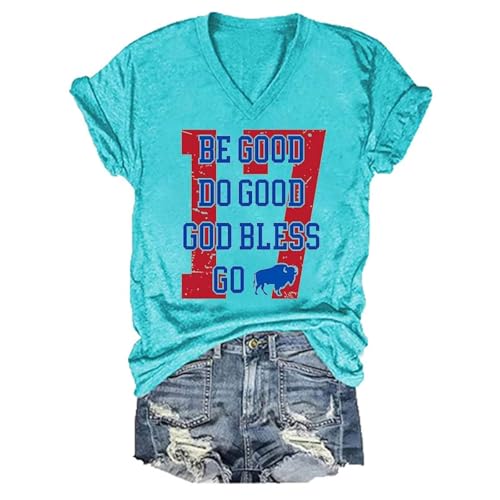 Be Good Do Good God Bless Go Bills Shirt for Women Christian Funny Graphic V-Neck Summer 2025 Tshirts, V Neck2-water Blue, Medium