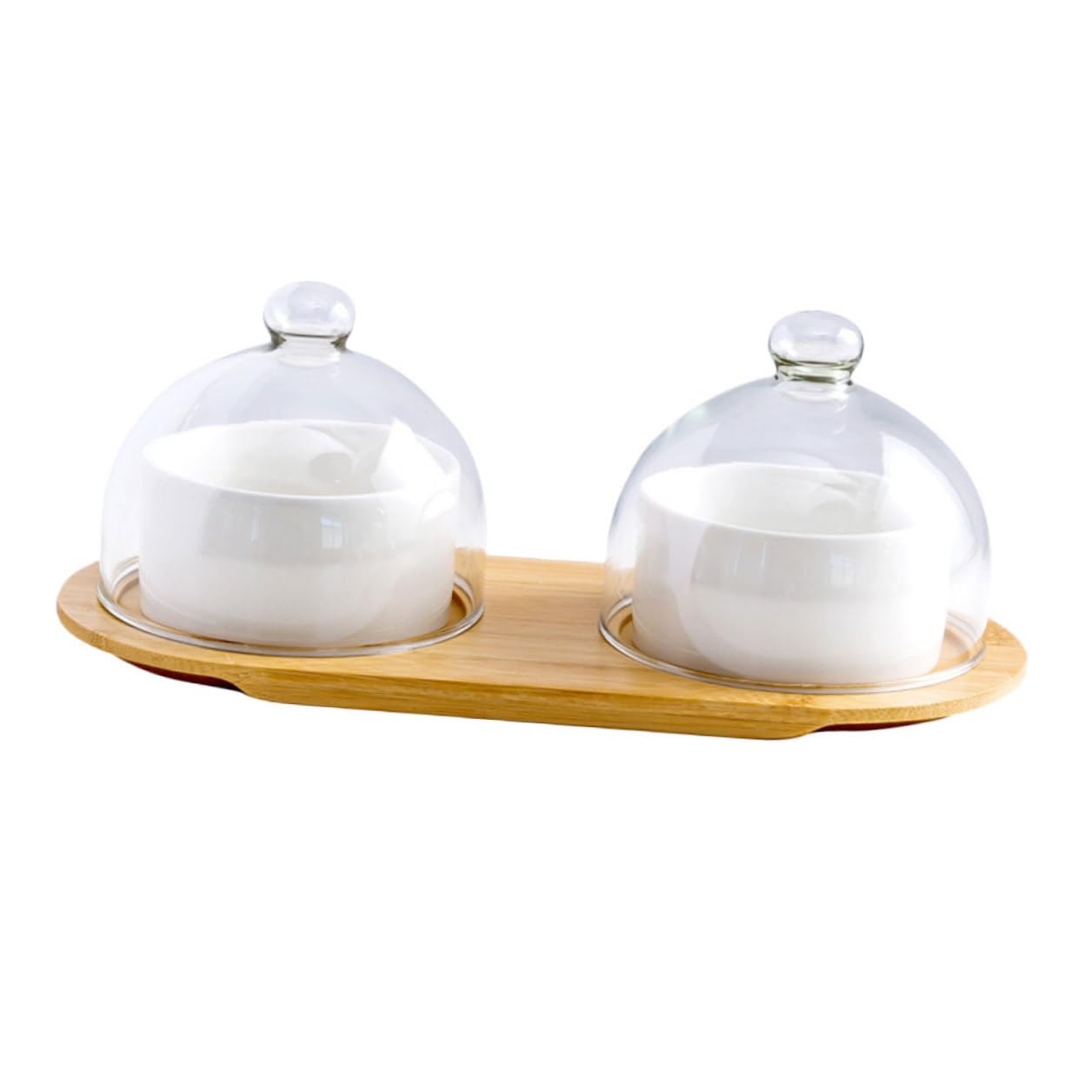 Mikikit 2 Juegos Bol Tapa de Vidrio Transparente y Bandeja Cuenco para Postres Ensaladas y Frutas para Hogar Restaurante y Hotel