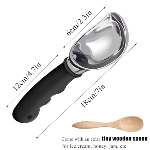 KXF Stainless Steel Ice Cream Scoop with Non-Slip Rubber Grip Heavy Duty Ice Cream Spoon Sturdy Icecream Scooper Cookie Fruit Scoop for Cookie Dough, Mash Potatoes, Melon Balls, Dishwasher Safe(Black) - Image 3