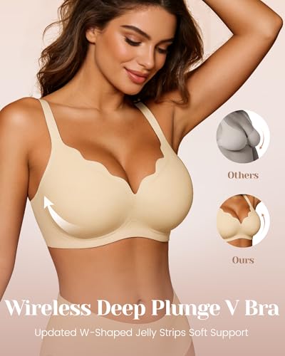 Image of Vinfact Plunge Jelly Bras for Women No Underwire Wireless Lift Full Coverage T Shirt Everyday Sleep Bra