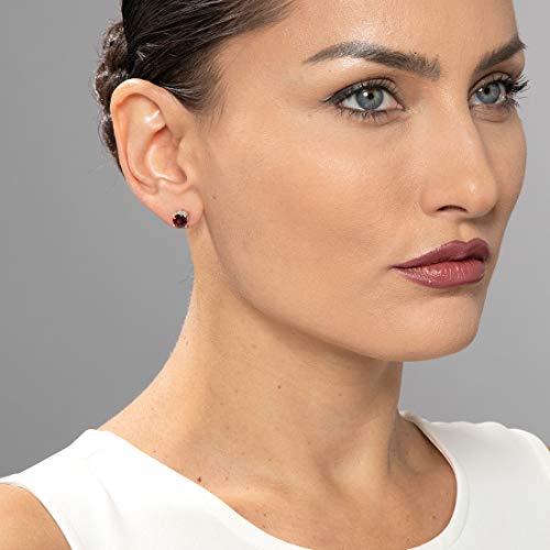 Peora Garnet Stud Earrings 925 Sterling Silver, Solitaire Scroll Gallery, 2 Carats Total, Round Shape 6Mm, Friction Backs #TOP1