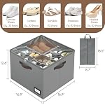 OIAHOMY 2 Pack Shoe Organizer for Closet, Large Foldable Shoe Storage Bins with Dividers and Reinforced Handles, Each Clear Cover Sneaker Box Fits Up to 16 Pairs for Entryway and Bedroom, Grey - Image 3