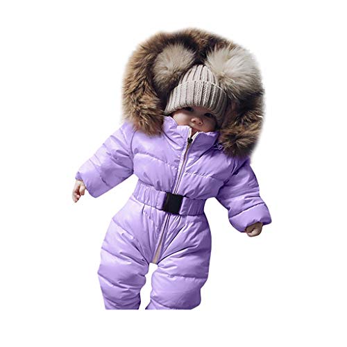 Covermason Baby Babykleidung Neugeborene Winter,Säuglingsbaby Junge Mädchen Spielanzug Strampler Jacke Mit Kapuze Overall Warm Dicker Mantel Coat Outfit (6-9M, Lila)