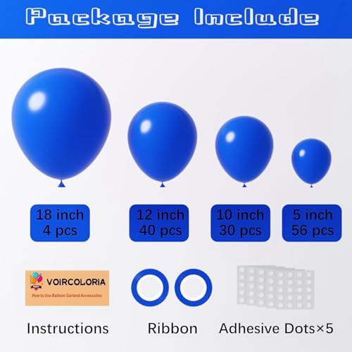 Image of Voircoloria 130pcs Blue Balloons Different Sizes 18 inch 12 inch 10 inch 5 inch Matte Blue Latex Balloon Garland Arch Kit for Birthday Baby Shower Graduation Wedding Gender Reveal Anniversary Party Decorations