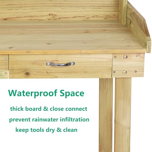 LUCKYERMORE-Potting-Bench-Table-Wooden-Gardening-Plant-Workstation-Natural-Solid-Wood-Garden-Potting-Station-wWheels-and-Drawer-Sink-Hook-Open-Shelf-for-Outside-Patio-Lawn-Garden-Banco-para-macetas LUCKYERMORE Potting Bench Table Wooden Gardening Plant Workstation Natural Solid Wood Garden Potting Station wWheels and Drawer Sink Hook Open Shelf for Outside Patio Lawn Garden Banco para macetas