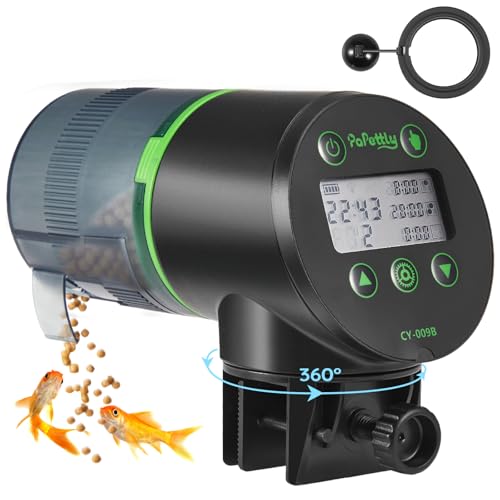 Miniatura 9 de Papettly Alimentador Automatico Acuario - 200ml Pantalla Lcd Comedero Automatico Peces Con Temporizador De Vacaciones Para Tortugas Peceras, Con 2 Baterías Aaa Dispensador Comida Peces Anillo, Negro