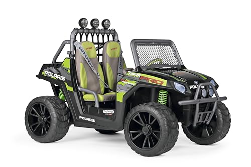 Peg Perego Polaris RZR Pro Green Shadow Fuoristrada Elettrico Cavalcabile, Batteria Ricaricabile da 24V, 2 Motori Silenziosi da 420W l’uno, Ruote Gommate, Radio, Luci e Suoni, Cruscotto Multifunzione