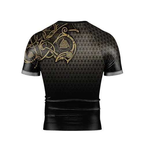 Viking Norse Rune Men's Rash Guard Shirts Short Sleeve, Baselayer Compression Shirt for Jiu Jitsu MMA4