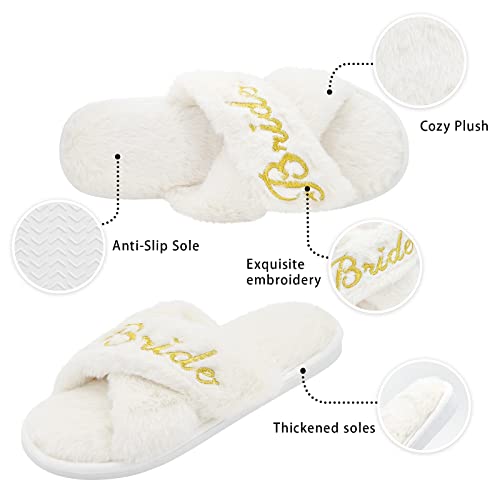 DICUIRD Bride slippers Wedding Slippers I Do Slippers Bridesmaid Slippers Women slippers-Bride Slippers for Wedding Day Bride slippers for women White Slippers for Bride2