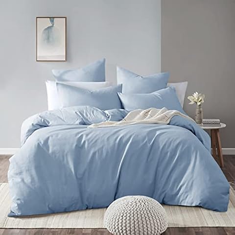 Aisbo King Size Duvet Covers Set Spa Blue - 3Pcs Bedding Set Kingsize Soft Brushed Microfiber Quilt Cover with 2 Pillowcases Cover
