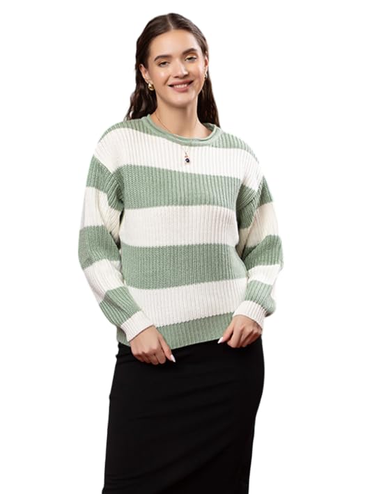 Women’s Woolen Striped Pullover Sweater | Full Sleeve Round Neck Winterwear | Cozy Warm Stylish Regular Fit Winter Sweater