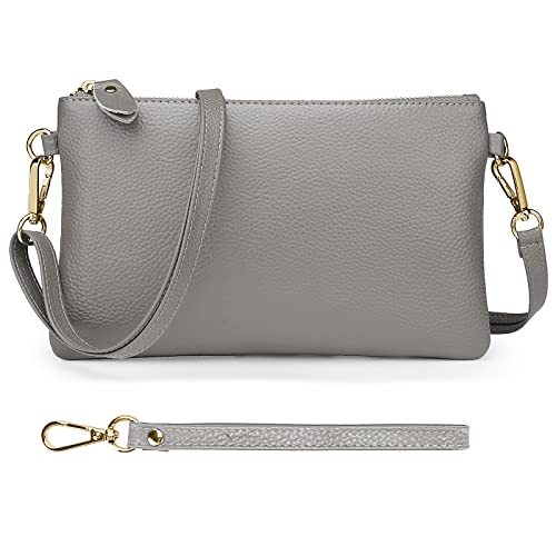 Image of YALUXE Women's Genuine Leather Wristlet Purse Clutch Handbag with Phone Pocket Card Holder and Crossbody Strap