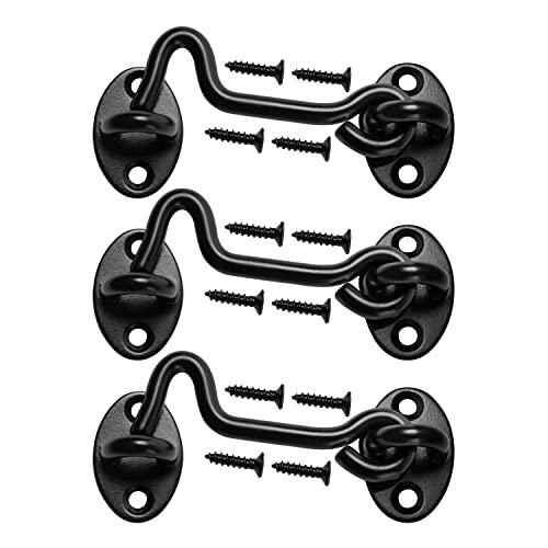 Klurent 4" Barn Door Latch Door Lock Hardware, Sliding Door Lock Eye Hook Latch with Screws, Rust-Resistant Metal Gate Latch, Privacy Hooks Latch for Inside Door, Wooden Fence, Garage Door(3 Pack)
