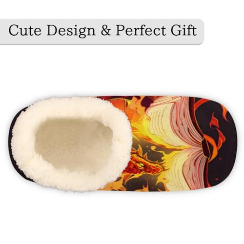 Pardick Fuzzy House Slippers for Women Men, Magical Book Dragon Anti-Slip Fleece Lined Shoes, Home Bedroom Indoor Slippers with Plush Lining, Magic Warm Slippers3