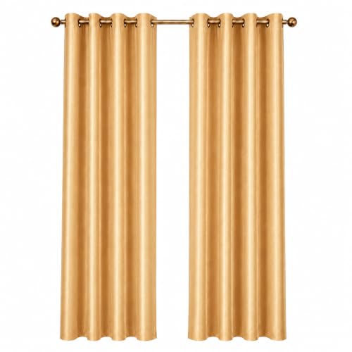 Image of Polyester Eyelet Door Curtain, Solid Plain Light Filtering Curtain for Bedroom, Living Room & Home Office, 7 Feet (84 x 48 Inch), Gold, Pack of 2