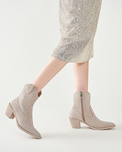 Zxhyzlz Women's Rhinestone Cowboy Boots Thick Root High Heel Pointed Toe Sparkling Cowgirl Boots Size8 #TOP6