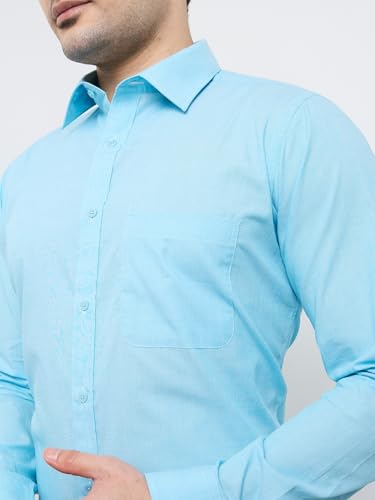 Image of Raymond Men Slim Fit Fil-A-Fil Pattern Pure Cotton Semi Cutaway Collar Full Sleeve Formal Shirt