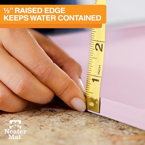 Image of Neater Pet Brands Neater Mat Pet Mats for Food and Water, Cat & Dog Bowl Mat Waterproof Silicone, Feeding Tray, Dog Food Mats for Floors, Placemat w /Raised Edge for Under Bowls, 16 inch x 10 inch, Light Pink