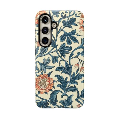 Coque Samsung S24 rigide motif floral bleu orange brillant
