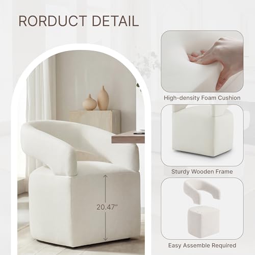 Image of KISLOT Upholstered Dining Chairs Set of 4, Modern Arm Kitchen & Dining Room Chairs with Hidden Casters, Linen Fabric Padded Rolling Chairs, Sturdy Wood Frame, 300 lbs Capacity, Ivory White