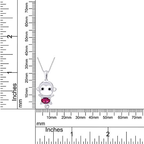 Simulated Ruby Cute Monkey Animal Cartoon Pendant Necklace In 14K White Gold Plated 925 Sterling Silver With 18 Inch Rope Chain #TOP3