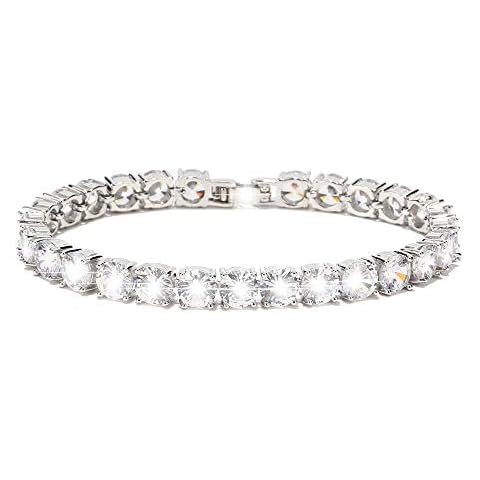 18K White Gold Plated Cubic Zirconia Classic Tennis Bracelet 7.1 Inch Cover