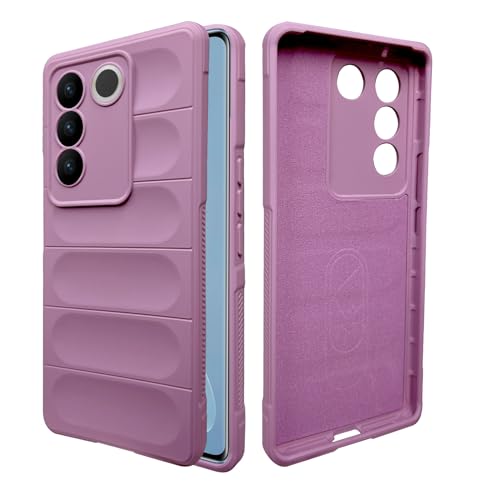 Image of A rtistque Liquid Silicone Stripes Back Cover Case for Vivo V27 / V27 PRO 5G | with Camera Protection | with Inner Fabric | Anti Slip Grip | AirBag Case| Vivo V27 / V27 Pro 5G Back Cover - Purple