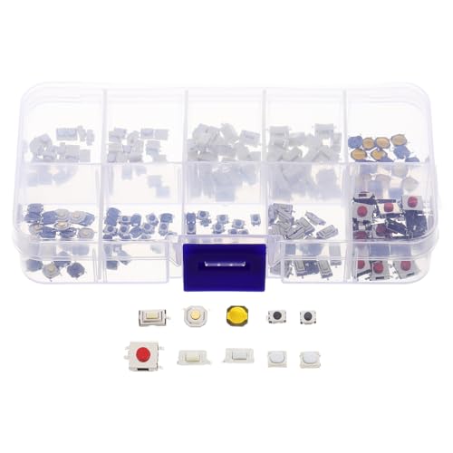 PACKOVE 200pcs Car Remote Control Push Button Switches Micro Momentary Circuit Board Replacement Kit with 10 Types X 20pcs for Automotive Key Fob Repair