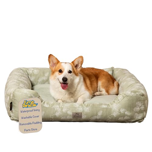 Furry's Paradise Cuddler Waterproof Bolster Pet Bed with Recycled Fibers and Non-Slip Bottom. (Blown Dandelions, Small)