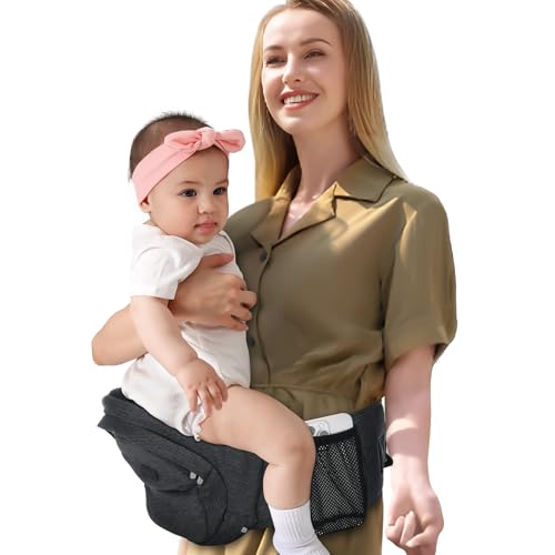 Hüftsitz Babytrage Ergonomische Hüfttrage Kindertrage mit Verstellbarem Hüftgurt 3D Anti-Rutsch-Sitz & diversen Taschen Ideal Hüftsitz Baby für Neugeborene bis Keinkind Hüfttrage