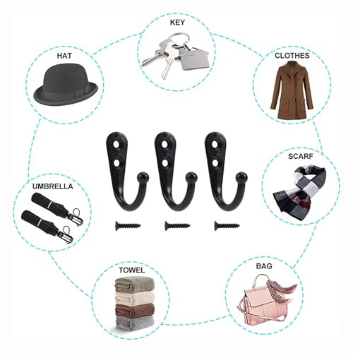 FuzlPnag 5 Stück Kleiderhaken Garderobenhaken Schwarz, Garderoben Haken Kleiderhaken, Wandhaken für Garderobe, Mantelhaken, Huthaken, Wand Haken