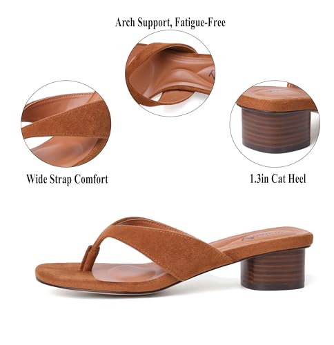 Image of vivianly Women's Suede Low Chunky Block Heel Flip Flops Square Toe Thong Heeled Sandals Casual Slip On Mules for Work Beach Casual Outings