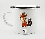 Beidseitig bedruckte und individualisierbare Emaille-Tasse mit Indianer Fuchs. Ihr Wunschname wird auf die Tasse aufgedruckt.