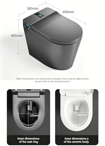 Inodoro inteligente compacto gris de 60 cm para baños pequeños con tapa automática, asiento calefactable, sensor de pie, escudo de espuma, descarga automática, limpieza UV y secado cálido, 110V miniatura 4