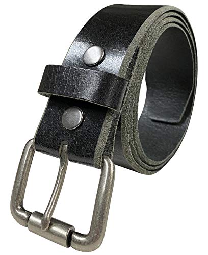 BS304-One piece Genuine Full Grain Vintage Leather Belt Strap with Snaps on or Belt with Roller Buckle_1-1/2