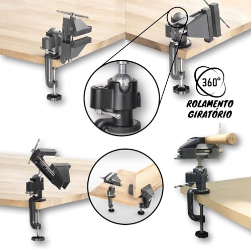 Mini Torno Morsa de Bancada 70mm Giratória Com Suporte Base Abraçadeira P/Furadeira Micro Retífica A