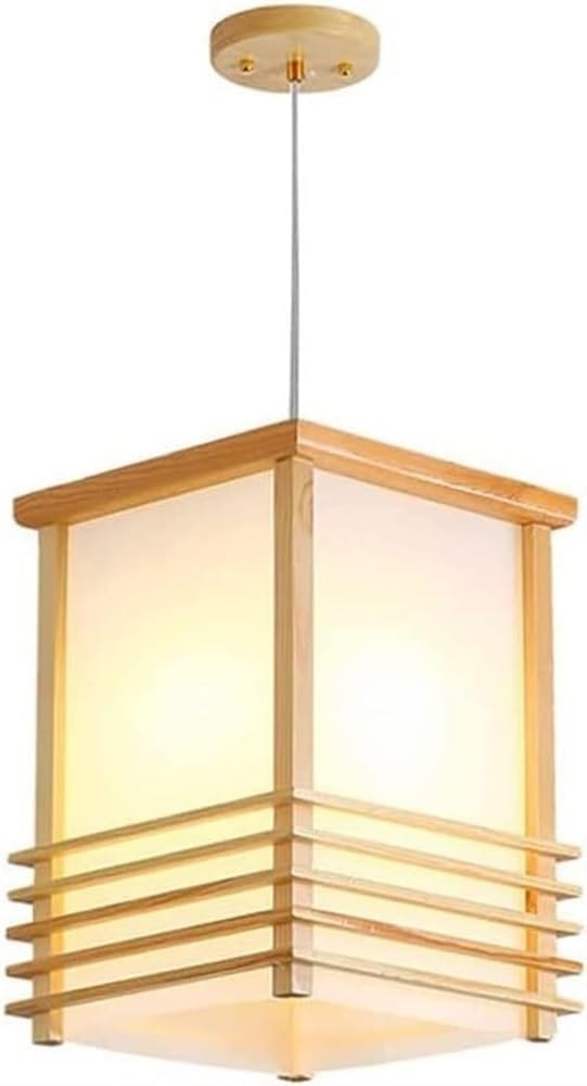Lámpara colgante de madera e27 para eliminar la luz fría con pantalla de pergamino suave