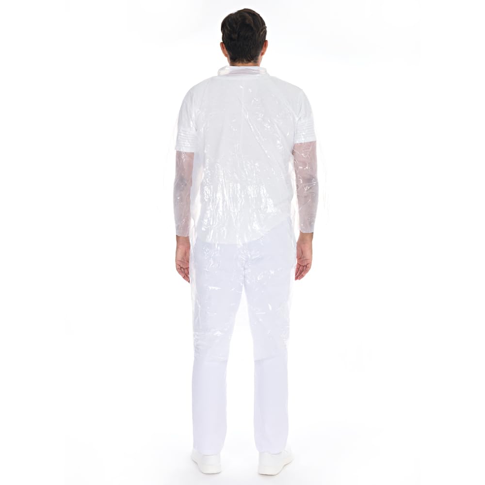 FRANZ MENSCH 500 Stück Hygonorm Besucherkittel Light mit Druckknöpfen, Hemdkragen | PE, weiß, L: 120cm, Umfang: 150cm, Einheitsgröße, Karton, Einwegkittel, Einwegkittel, Besucherkittel